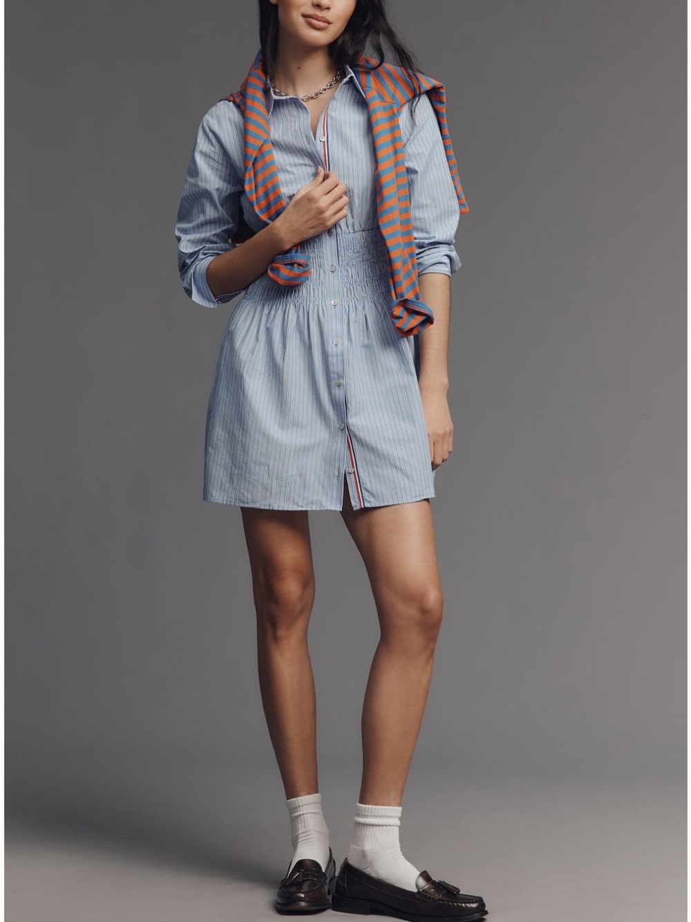 Maeve - Anthropologie Light Blue Striped Shirt Dress. Tobie cut